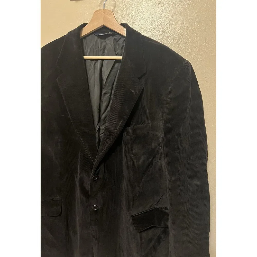 Stafford Mens 46R Corduroy Sport Coat Blazer Two Button Jacket Black‎ Vented